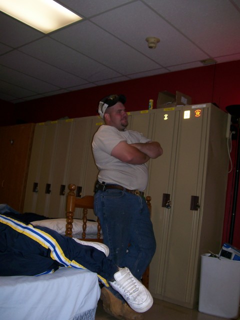 Firefighter Turner chills in the bunkroom